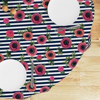 Navy stripe flowers // watercolor floral / nautical stripe