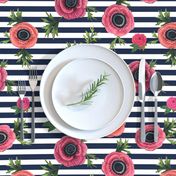 Navy stripe flowers // watercolor floral / nautical stripe