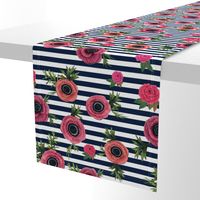 Navy stripe flowers // watercolor floral / nautical stripe