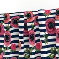 Navy stripe flowers // watercolor floral / nautical stripe