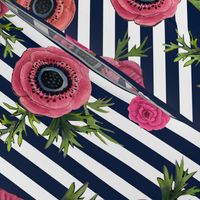 Navy stripe flowers // watercolor floral / nautical stripe