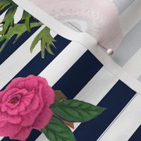 Navy stripe flowers // watercolor floral / nautical stripe