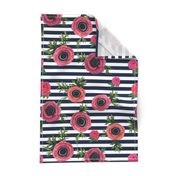 Navy stripe flowers // watercolor floral / nautical stripe