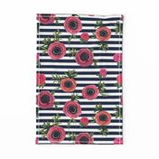 Navy stripe flowers // watercolor floral / nautical stripe