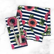 Navy stripe flowers // watercolor floral / nautical stripe