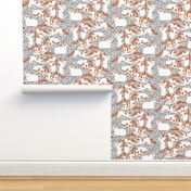 Orange and White Cats on Gray Leaves