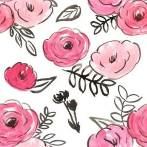 pink loose watercolor sketch floral