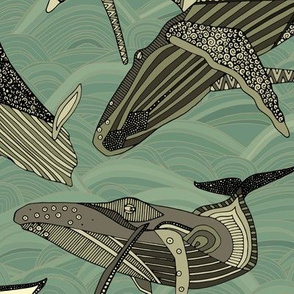 whales and waves aqua