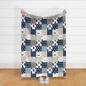 Rustic Woods Patchwork Woodland Cheater Quilt (90) - navy bears