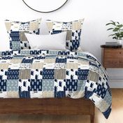 Rustic Woods Patchwork Woodland Cheater Quilt (90) - navy bears