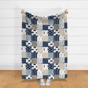 Rustic Woods Patchwork Woodland Cheater Quilt - navy bears