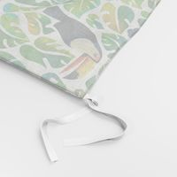 Watercolor toucans with monstera leaves - white