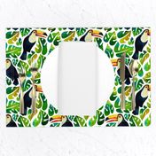 Watercolor toucans with monstera leaves - white