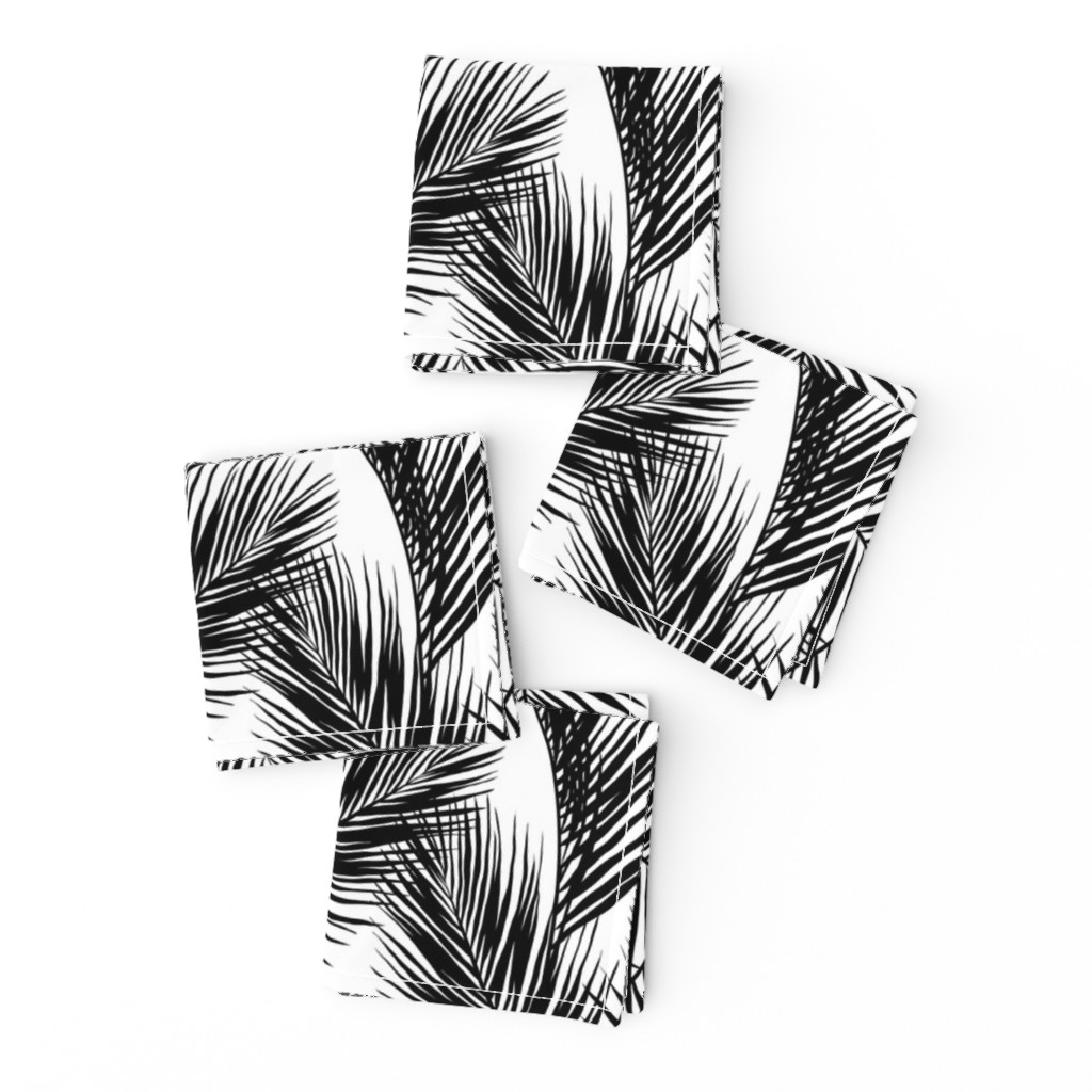 palm leaves - black on white, small. silhuettes tropical forest black white hot summer palm plant tree leaves fabric wallpaper giftwrap