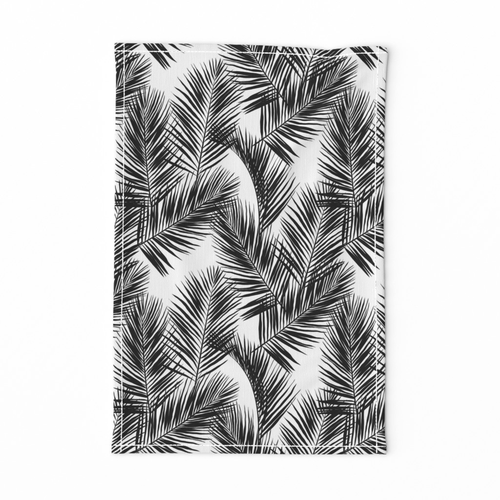 palm leaves - black on white, small. silhuettes tropical forest black white hot summer palm plant tree leaves fabric wallpaper giftwrap