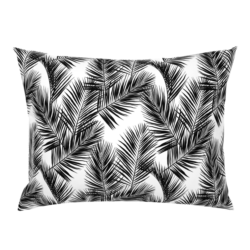 palm leaves - black on white, small. silhuettes tropical forest black white hot summer palm plant tree leaves fabric wallpaper giftwrap