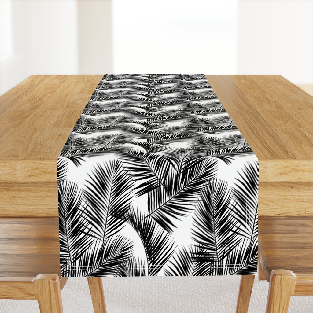 palm leaves - black on white, small. silhuettes tropical forest black white hot summer palm plant tree leaves fabric wallpaper giftwrap