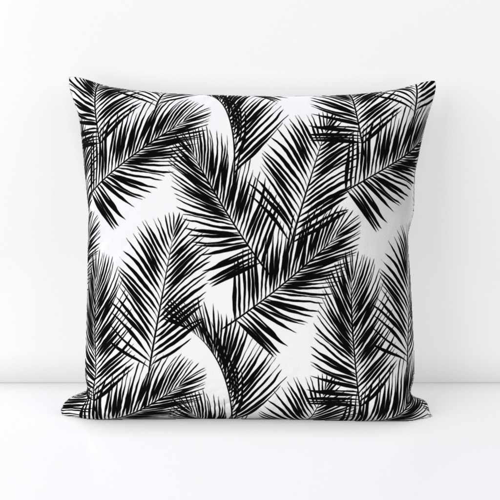 palm leaves - black on white, small. silhuettes tropical forest black white hot summer palm plant tree leaves fabric wallpaper giftwrap