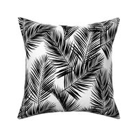 palm leaves - black on white, small. silhuettes tropical forest black white hot summer palm plant tree leaves fabric wallpaper giftwrap