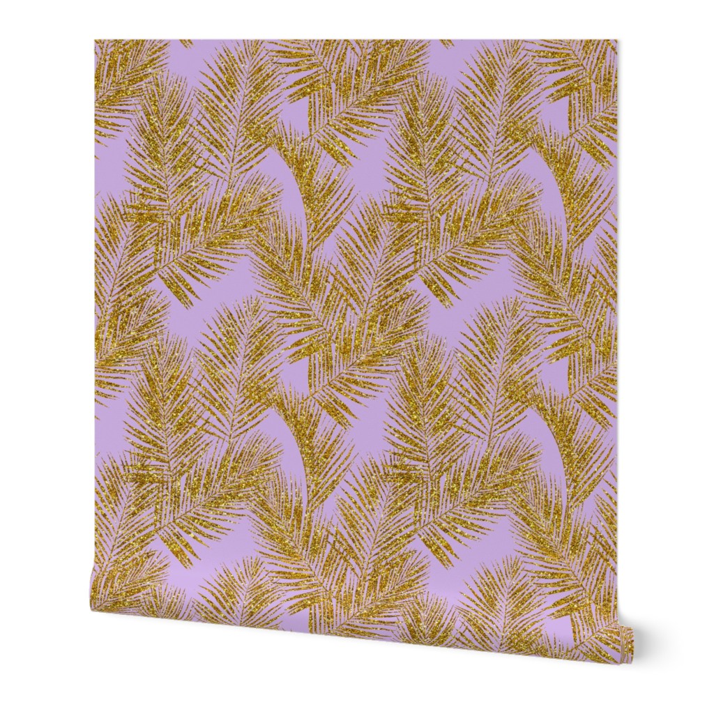 gold glitter plam leaves - lavender, mini