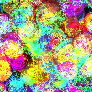 PAINTED ABSTRACT ROSES and dots BRIGHT multicolor light