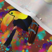 PAINTED TOUCAN and PAINTING SPLASH SPRAY COLORS ON  BROWN Caramel