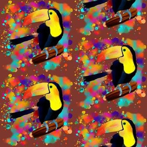 PAINTED TOUCAN and PAINTING SPLASH SPRAY COLORS ON  BROWN Caramel