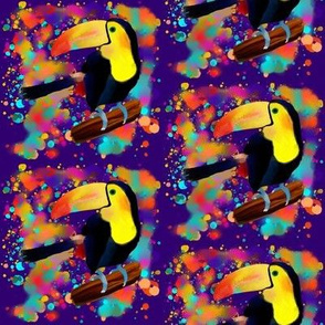 PAINTED TOUCAN and PAINTING SPLASH SPRAY COLORS ON PURPLE