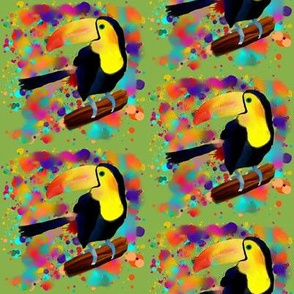 PAINTED TOUCAN and PAINTING SPLASH SPRAY COLORS ON GREENERY 2017 GREEN