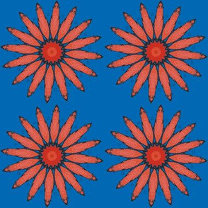 Brick Damask  Daisy on Blue