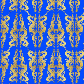 Celt 2 Dragons Tile Gold on Blue