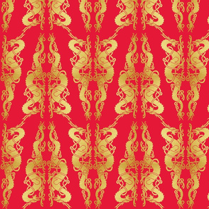 Celt 2 Dragons Tile Gold on Red