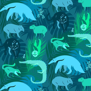 rainforest animals in aqua