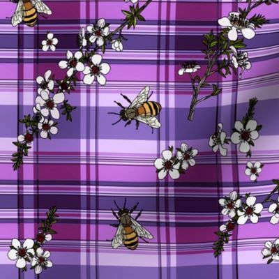 Manuka with bees on purple plaid