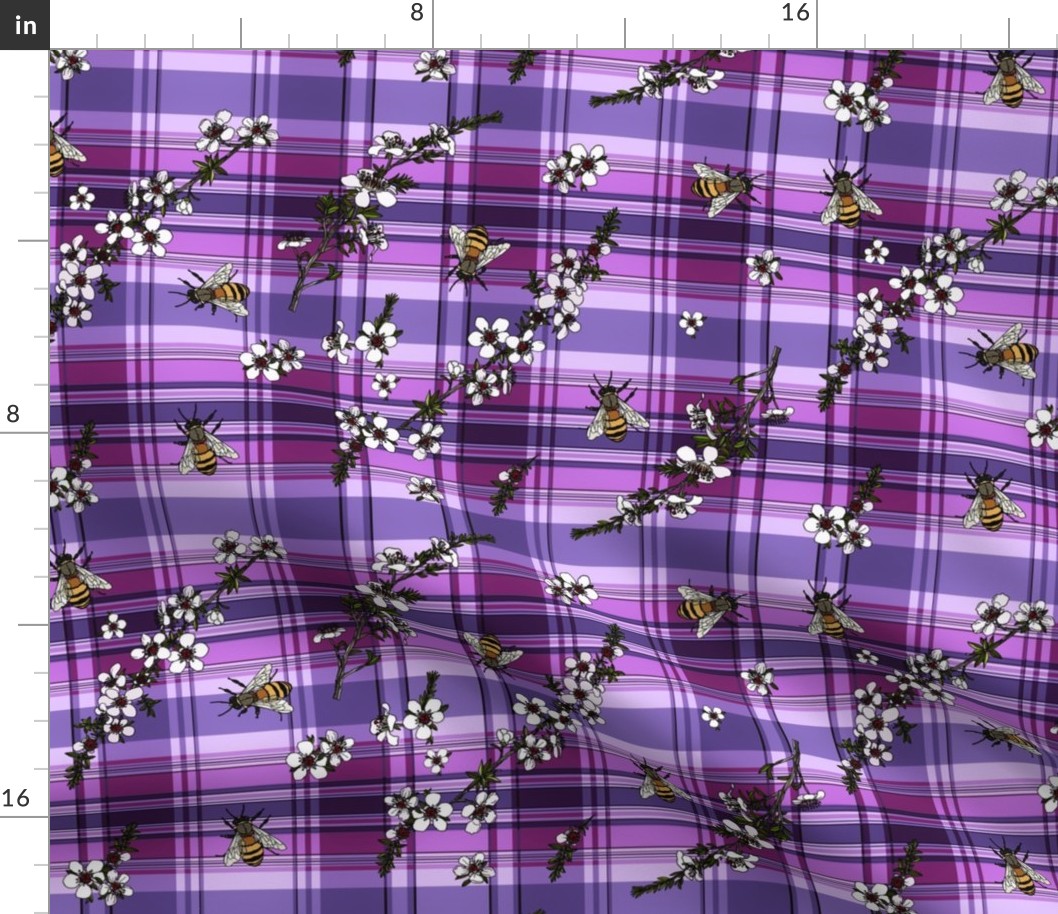 Manuka with bees on purple plaid