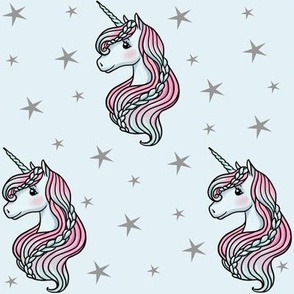 Unicorn - Blue & Grey, Unicorn and Stars - MEDIUM