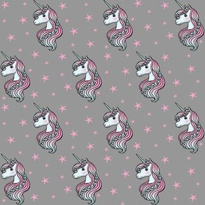 Unicorn - Gray & Hot Pink, Unicorn and Stars - SMALL