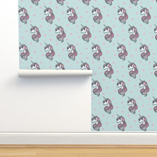 Unicorn - Teal & Hot Pink, Unicorn and Wallpaper | Spoonflower