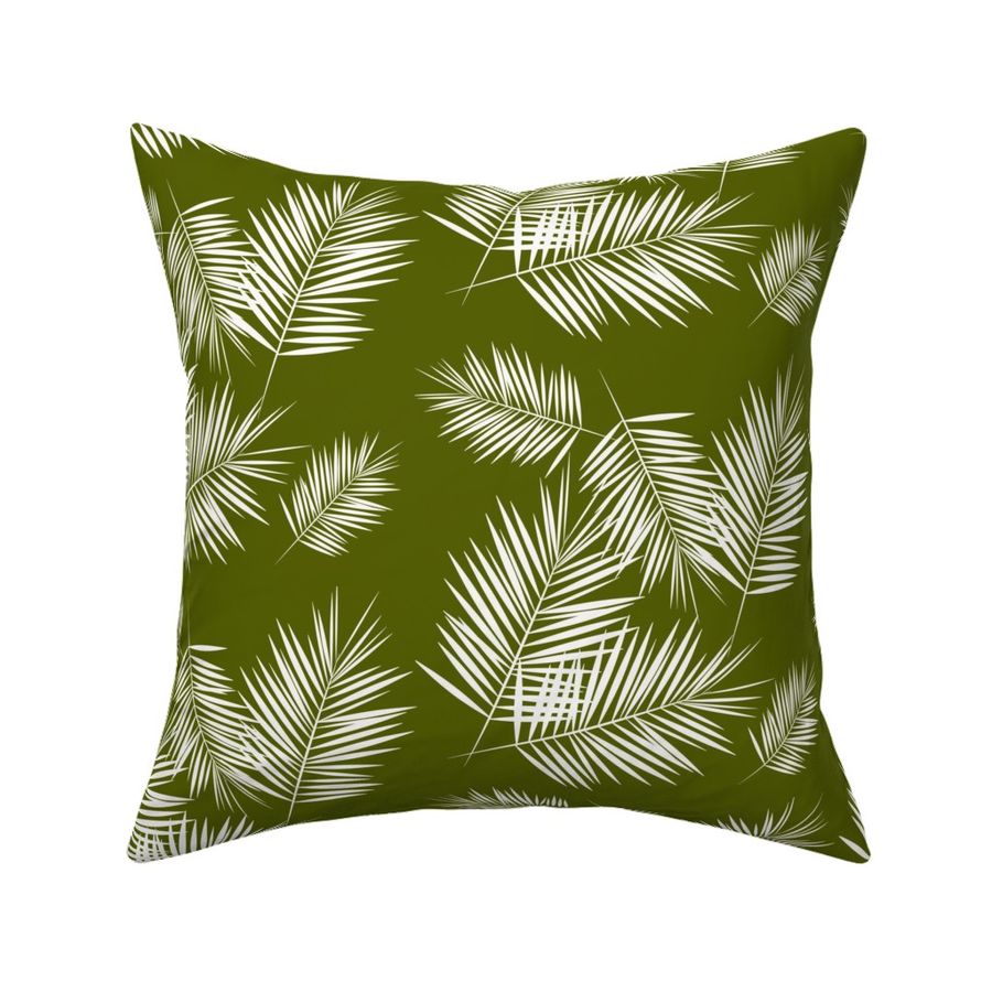 palm leaves - white on olive green tropical plants 