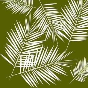 palm leaves - white on olive green tropical plants 