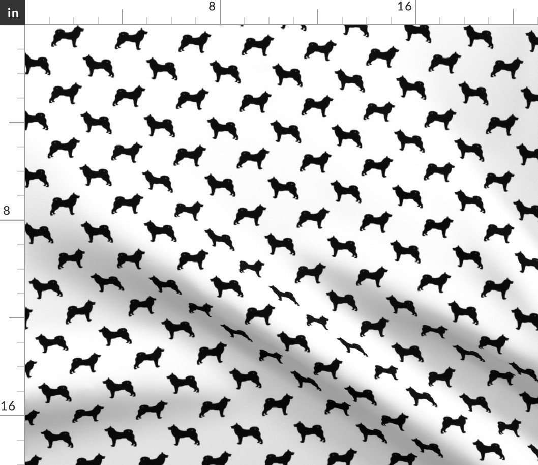 akita dog fabric - akita silhouette - dog silhouette design - white and black