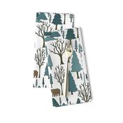 Bear Forest - Teal, White