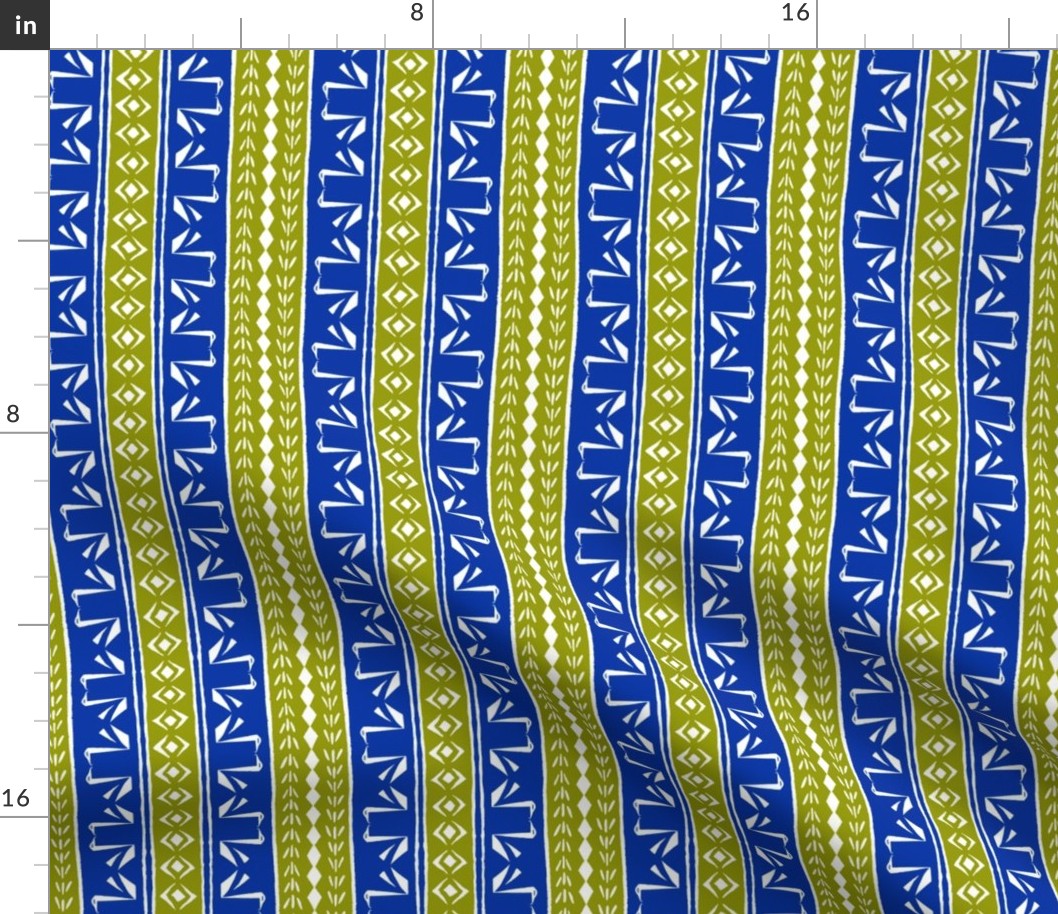 SWAN STRIPE Royal Blue and Olive Green 