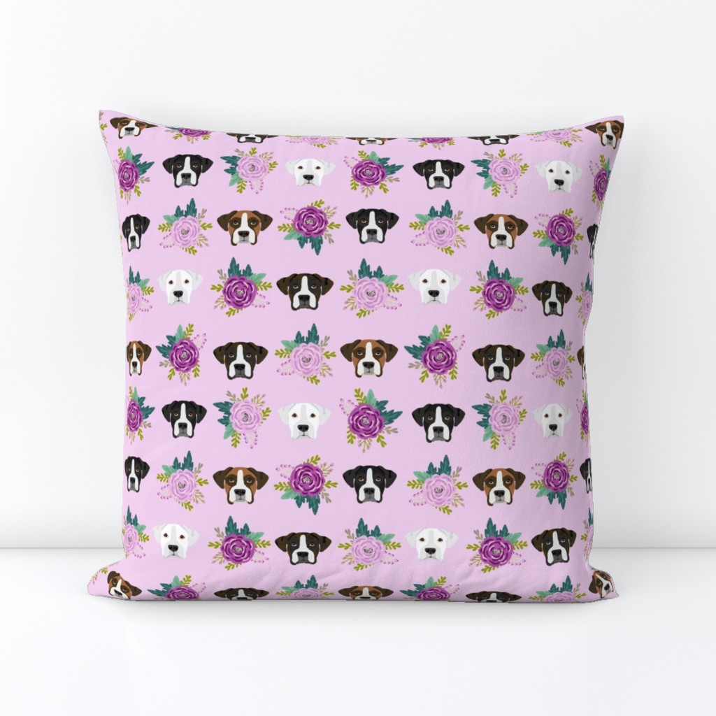 boxer dog fabric boxer dogs fabric boxer heads design - purple flowers