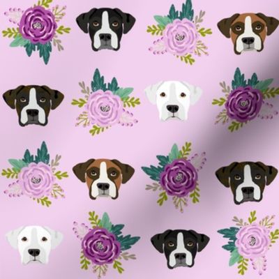 boxer dog fabric boxer dogs fabric boxer heads design - purple flowers