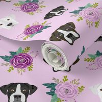 boxer dog fabric boxer dogs fabric boxer heads design - purple flowers