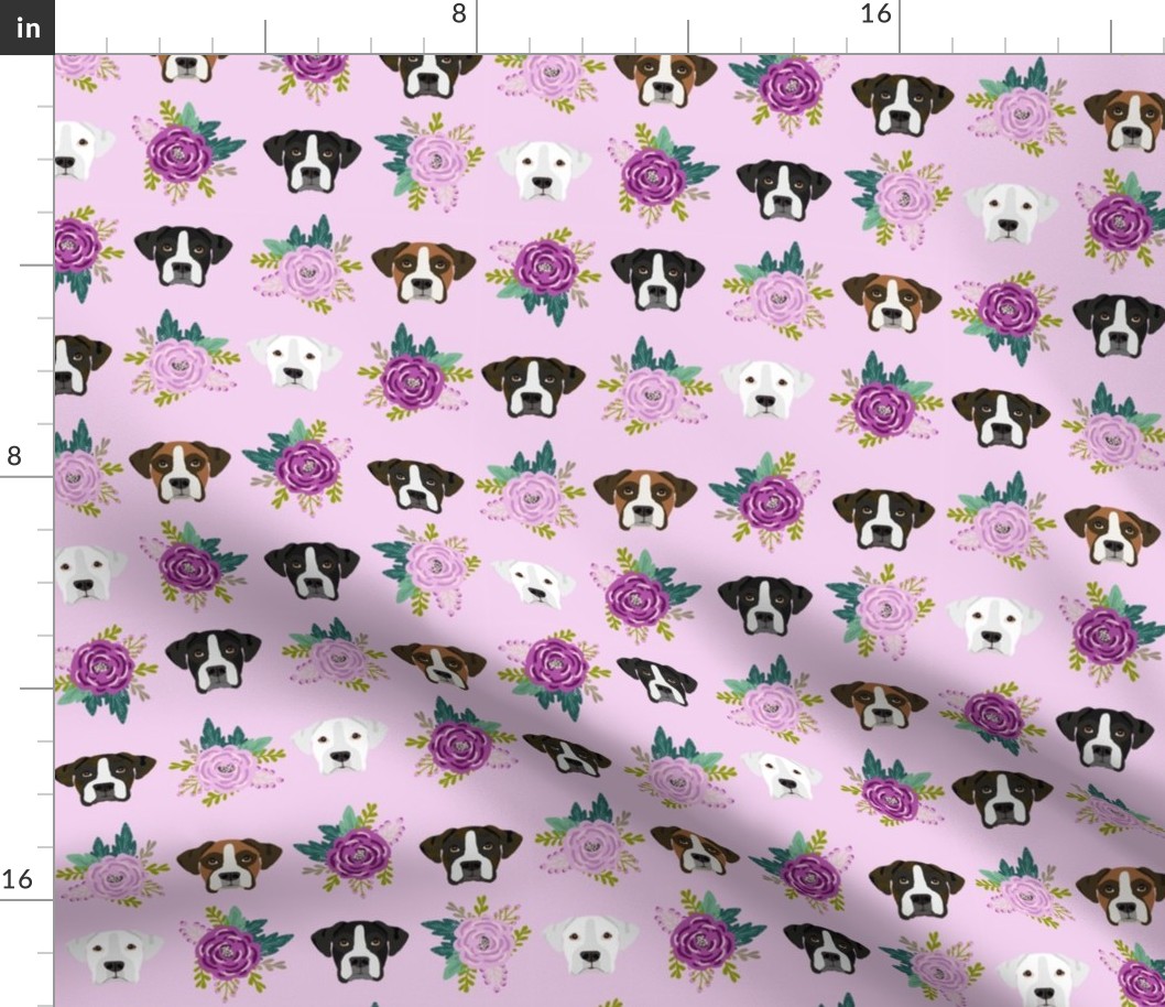 boxer dog fabric boxer dogs fabric boxer heads design - purple flowers