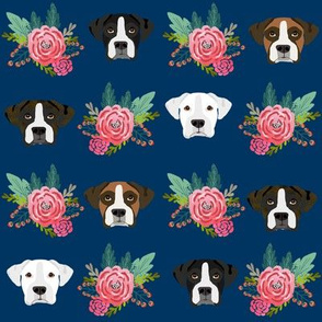 boxer dog fabric boxer dogs fabric boxer heads design - navy florals