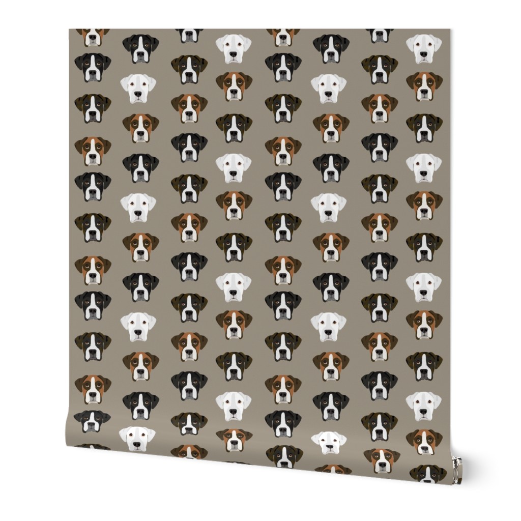 boxer dog fabric boxer dogs fabric boxer heads design - medium brown