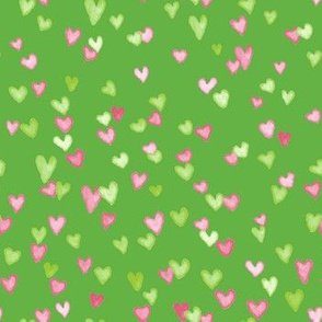 green and pink heart confetti